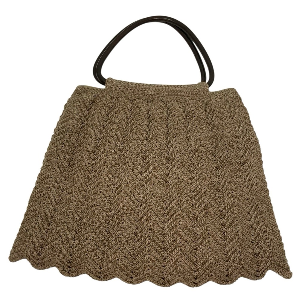 Vintage Nine West Brown Woven Macrame Crocheted Handbag Knitting‎ Big Purse Boho